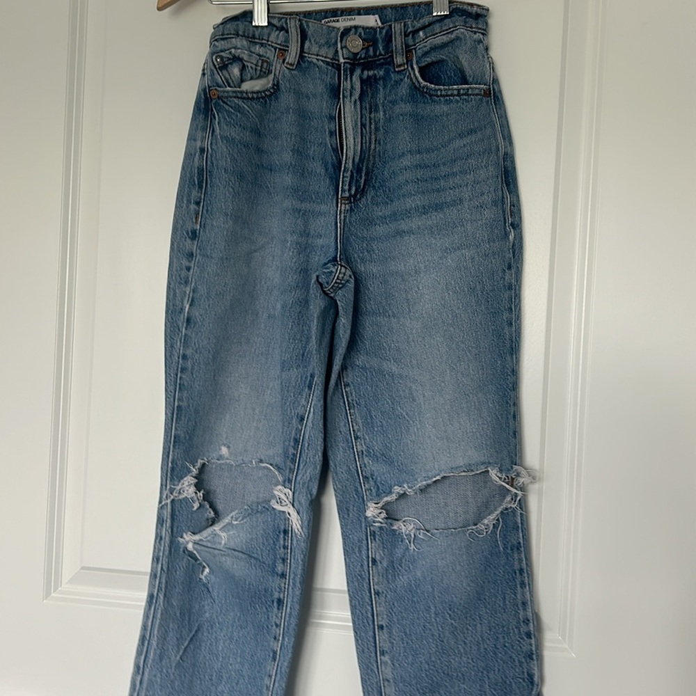 Denim straight leg ripped jeans,Garage